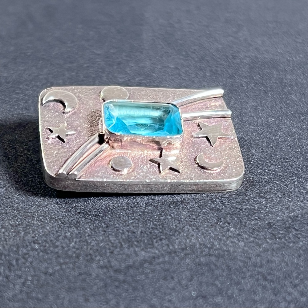 Sterling‎ Silver Blue Quartz Moon Stars Pendant Brooch Mystical Fairy Celestial - Picture 3 of 14